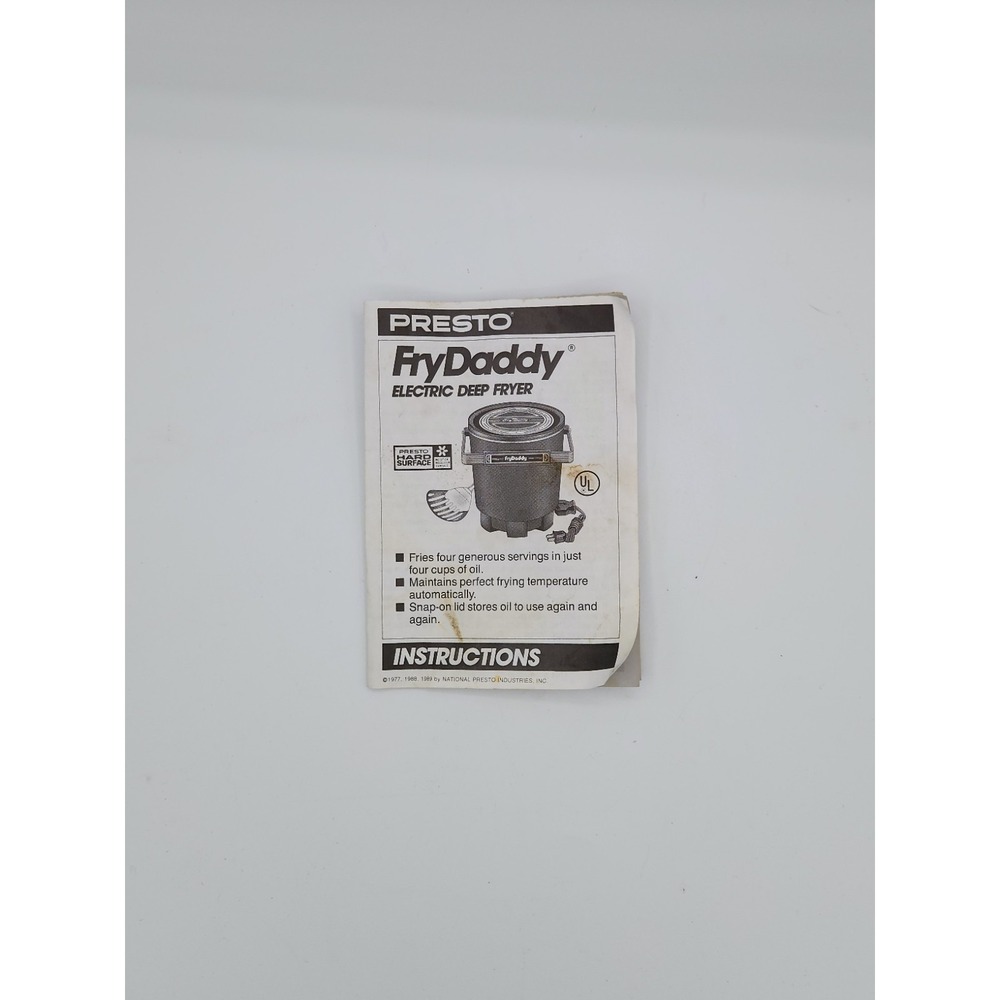 Vintage Presto FryDaddy Electric‎ Deep Fryer Instruction Manual 1989